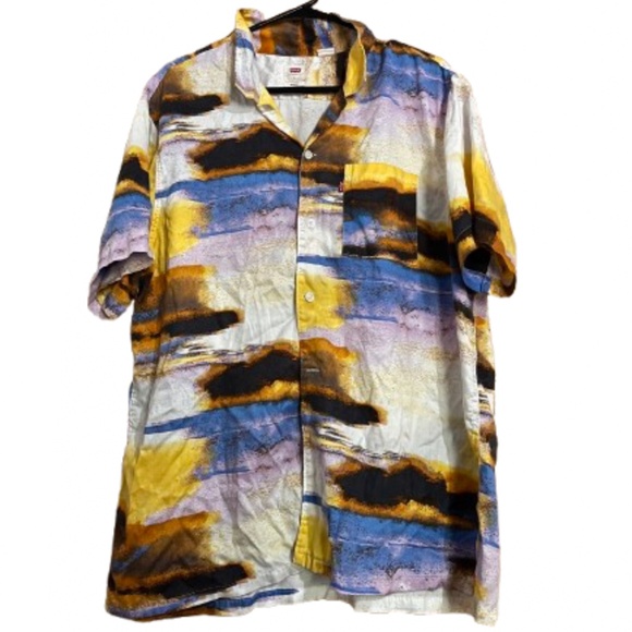 Levi’s Men’s Vibrant Multi Sunset Camp Button Down Hawaiian Summer Shirt Sz-L - Picture 2 of 7